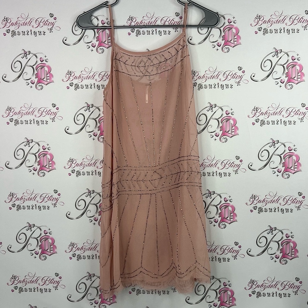 Free People dress beaded embroidery light pink Blush Embroidered Dress